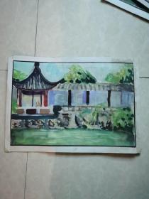 八十年代水彩风景画之四：36x25cm，厚纸衬裱，纯手工绘制。