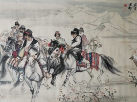 （回流字画） 精品纸本草原叼羊图长卷 画心89x360厘米 总长89x550厘米