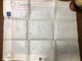 1853年4月9日 双页英文羊皮纸契约带小幅彩色土地图 整体约71*60公分
