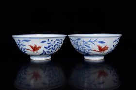明成化青花矾红芦雁纹碗9*20厘米