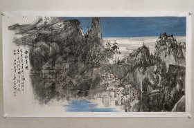 保真书画，安徽名家，王成功六尺整纸山水画《春和景明》97×180cm ，纸本托片。王成功，历任安徽省美术家协会副秘书长，民革中央画院第一届理事，中国画艺术创作院画家，安徽中山画院副院长，政协淮北市第六届、第七委员会委员。中国妈祖书画院副秘书长，安徽省中国画学会理事，安徽省工商业企业家艺术家联谊会常务理事，中国琉璃厂画院理事，安徽省徽商发展促进会副会长。