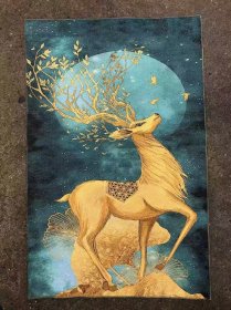鹿山水画刺绣织锦画