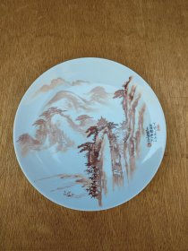 1987年手绘山水瓷盘，有款自查，11