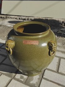 茶叶末釉兽耳文房大卷缸，个头大，全品，口径25厘米，高37.5厘米