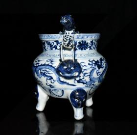 元青花龙纹兽头香炉    古玩古董老瓷器收藏   21x20