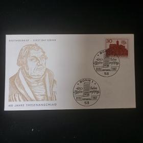 F2626外国信封FDC德国邮票1967马丁路德宗教改革建筑 首日封 1全