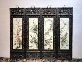 瓷板画梅兰竹菊挂件四条屏 瓷器
