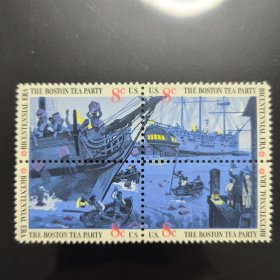 USA110美国邮票1973年独立战争200年.波士顿倾茶事件 外国邮票 新 4全 MNH 背胶有指纹，如图