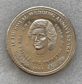特克斯科斯群岛1991年戴安娜1克朗纪念币 发行量9500枚 全新普制币有自然微磕划痕