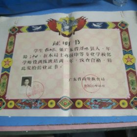 广东省高等教育：证明书 1960年
