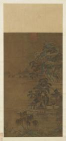 李昭道（传） 湖亭游骑图 轴。纸本大小71*151.53厘米。宣纸艺术微喷复制