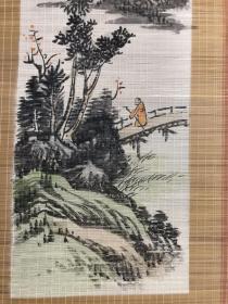 竹丝画帘 江上风帆 画心56x15cm 画工精细