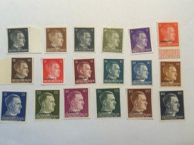 德占乌克兰邮票，1942年，二战人物套票，加盖UKRAINE，18枚全新票。