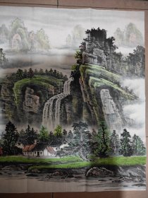 画家 刘磊 小六尺山水《福地雅居》178x68厘米 字画为宣纸水墨纯手绘，因为后期还需要装裱才能悬挂，画芯折叠装信封发货 惠民价