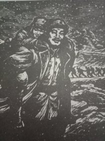 1981年老一辈美术家肖林创作的木刻作品《行军途中的贺龙同志》（画心15×10厘米，原为《红旗》杂志封二）