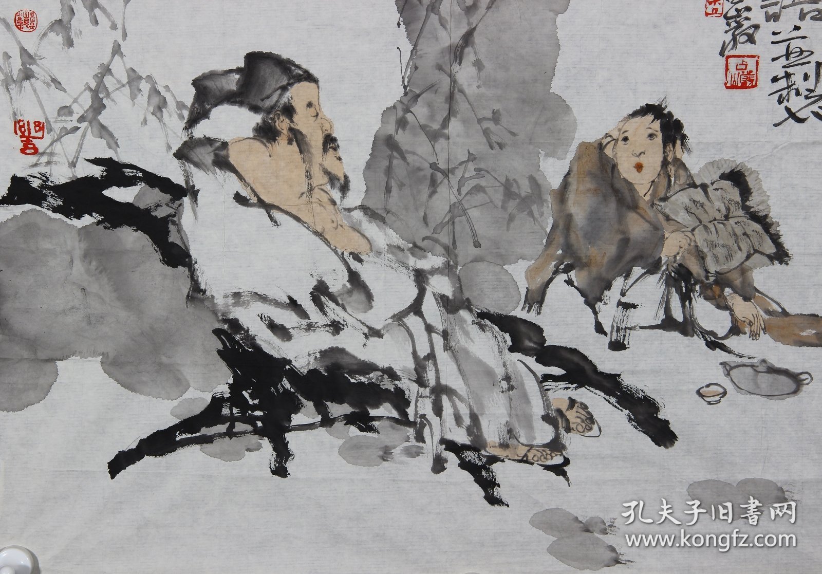 梁占岩国画人物代表作真迹大开门苏东坡题材，尺寸68×68，4.12平尺。梁占岩，1956年生，河北武强人，1979年师从周思聪，卢沉先生，现为中国国家画院国画院常务副院长。来自拍卖会保真专场。