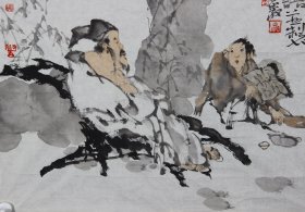 梁占岩国画人物代表作真迹大开门苏东坡题材，尺寸68×68，4.12平尺。梁占岩，1956年生，河北武强人，1979年师从周思聪，卢沉先生，现为中国国家画院国画院常务副院长。来自拍卖会保真专场。