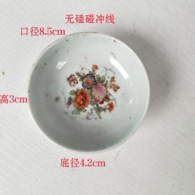 民国粉彩瓷碟手绘花卉描金碟禅意茶道功夫茶碗茶盏茶杯文房画碟