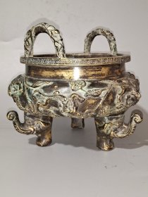 古董 古玩收藏 铜器 铜香炉 传世铜炉 回流铜香炉 纯铜香炉 长19厘米，宽19厘米，高16.5厘米，重量5.1斤