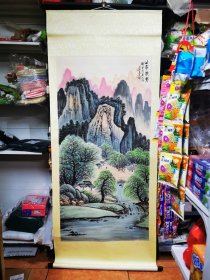 卫志东成名前画 吴昌硕作品款山水风情系列138+68厘米画心山水写生图笔意可关于茶室玄关私人酒店会所系列纯手工绘 231206