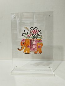 新中式皮影摆台大象（吉祥如意）牛皮雕刻