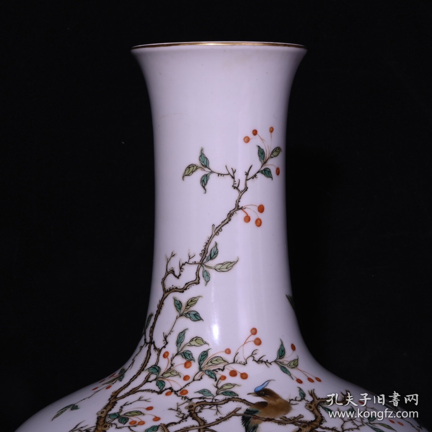 点击查看原图 旧藏 清雍正粉彩花鸟纹扁肚瓶 高29.5×22厘米