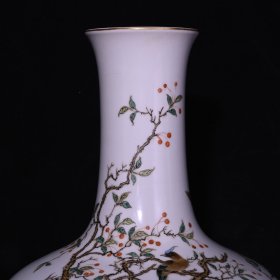 旧藏 清雍正粉彩花鸟纹扁肚瓶 高29.5×22厘米