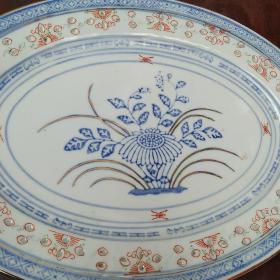 景德镇十大瓷厂青花玲珑描金瓷盘鱼盘 碟子/盘子 老厂货