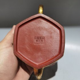 旧藏紫砂壶描金六方彩绘壶中国宜兴精工班