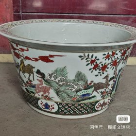 清代瓷器康熙瓷器康熙五彩盆瓷器书画缸卷缸。议价。