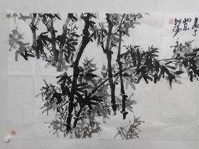 保真书画，当代国画名家，刘明星《师竹真君子也》国画一幅，软片，尺寸69×136cm。