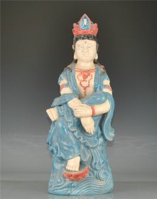 唐大周柴窑加彩自在观音.古董古玩古瓷器