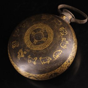 珍藏收老纯铜纯手工打造压花八宝水壶 酒壶 重:234克 长:5厘米 宽:15厘米