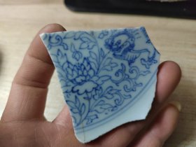 大明成化年制双圈寄托款！康熙细路三狮同寿青花大碗瓷片标本