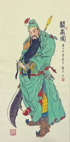 关帝图，二爷，中国书画家协会会员拓万银老师真人真迹纯手绘作品，假一赔万，终身保真，支持第三方鉴定，老师的人物画的非常细，惟妙惟肖，整个构图非常大气，漂亮，二爷的形象立马立起来了，不怒自威。尺寸为1.38米×70公分，四尺整张的，家里客厅，卧室，玄关，茶室，书房，中堂都可悬挂，不挑地方，寓意非常好的一幅画。