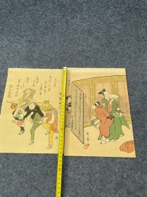 原版版画两张尺寸品相如图-喜多川歌麿（1753年－1806年），是日本浮世绘最著名的大师之一。善画美人画，他是“大首绘”的创始人，浮世绘三大师之一。