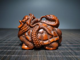 旧藏黄杨木神兽摆件，长8cm,宽6cm,高6cm,重122g，