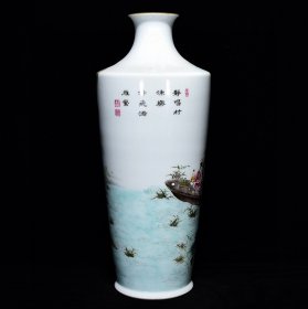 清雍正粉彩鱼家乐纹梅瓶尺寸38*16厘米