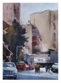 ●玲珑剔透水彩画《街景》画家/崔伟科/作【尺寸38X26公分】！