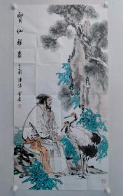 保真书画，中国美协培训中心专职主任，张金荣四尺整纸人物画一幅，尺寸：137*69，软片。