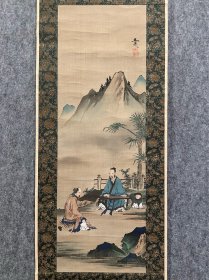 古筆山水人物图【谷文晁】（1763～1841），日本江戶時代的著名畫家。曾廣泛學習狩野派、圓山派、南畫（水墨畫）及西洋畫法，並將各畫種的表現手法相互借鑑，從而形成自己的風格。其曾為《集古十種》圖錄做插圖，還曾遊歷各地畫出大量風景寫生畫。弟子中有田能村竹田、渡邊華山、谷文一、谷文二，，