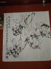 包邮著名画家、 潍坊市花鸟画研究院院长 杜春艺2005年写意花卉《冰清玉洁》一幅（纸本软片，画心约4.2平尺，钤印：春艺画印）