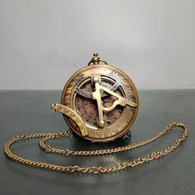 旧藏回流老物件纯铜镶嵌宝石罗盘怀表指南针
