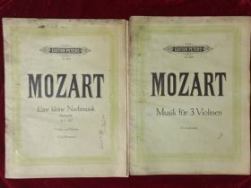 德文原版老乐谱MOZART Ein Kleine Nachtmusik MOZART Musik fur 3 Violinen（2本合售）