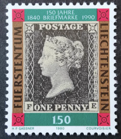 列支敦士登1990年黑便士邮票诞生150周年 票中票 外国邮票 新 1全