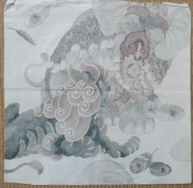 【68～2】清末时期，装饰母子象图，纸本，尺寸41✘41.5，无款。
