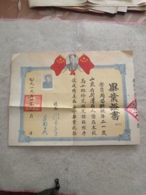 毕业证书1954年 国营二四二厂职工业余学校