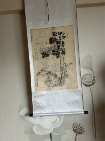 清末民国，白描画，长安三绝之一李游鹤的款，印。画面为书生勤奋夜读，秋日落叶，妻子倍加关心，有题诗，可能是老仿，卖的也是老仿价格