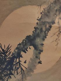铃木松年（1848-1918）月下劲松图 手绘 古笔 茶挂 南画 日本画 挂轴 国画 文人画 古画 老画 茶室
