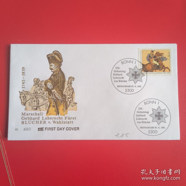 GERcard1德国邮票1992年名人人物 普鲁士元帅-西蒙 梅斯特尔 绘画 骑士 1全 外国首日封FDC